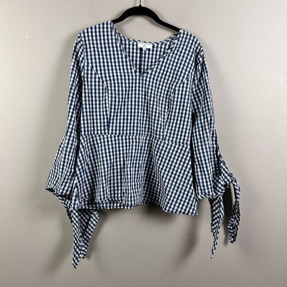 Universal Standard for J. Crew gingham plaid tie sleeve tunic top - Picture 2 of 11